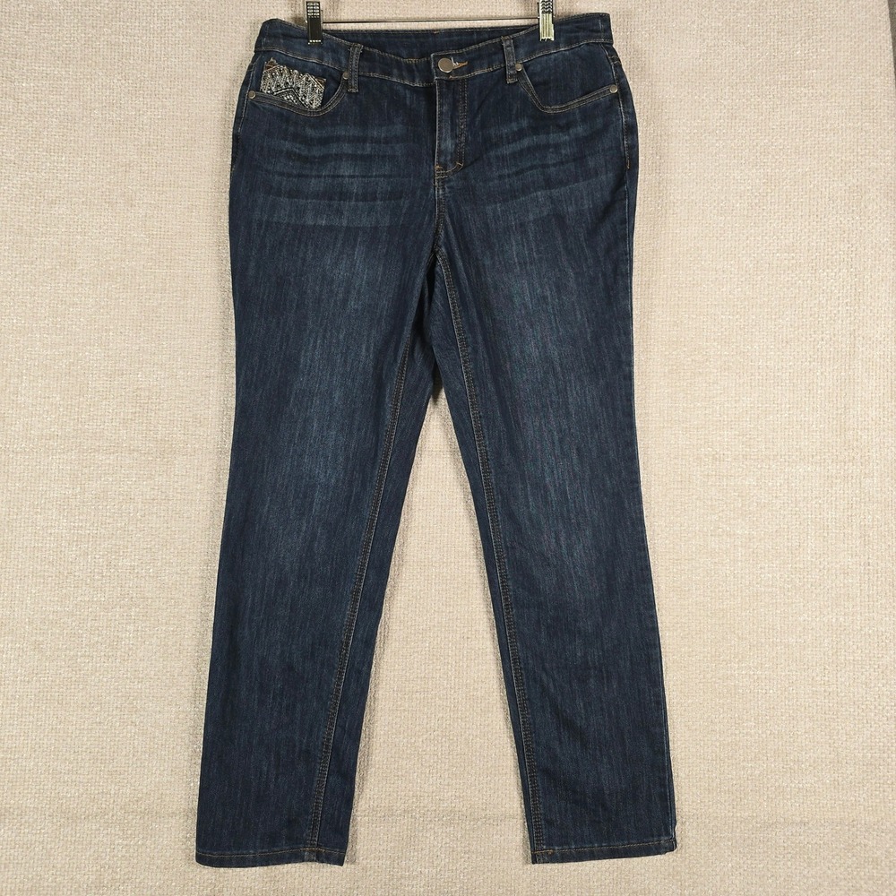 Christopher & Banks Womens Size 10 Dark Wash Embroidered Straight Leg Jeans